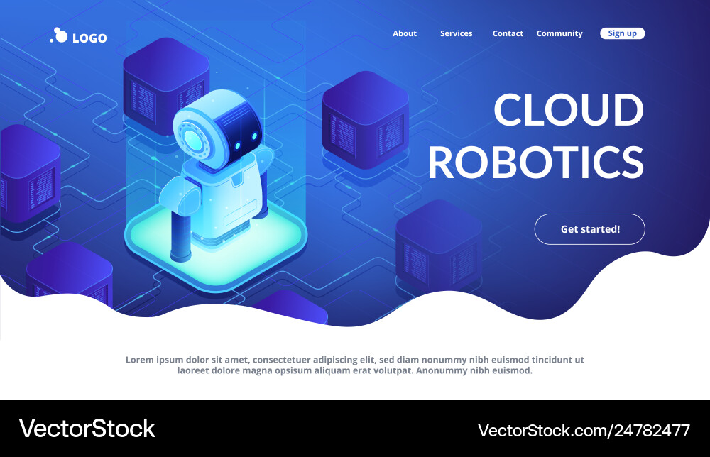 Robotics networking isometric 3d landing page vector image