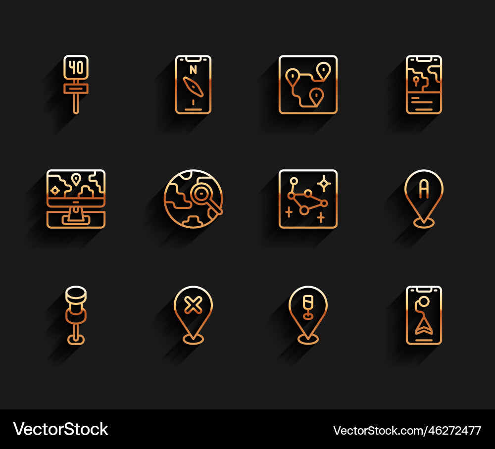 Set line push pin location with cross mark road Set line push pin location with cross mark road vector image