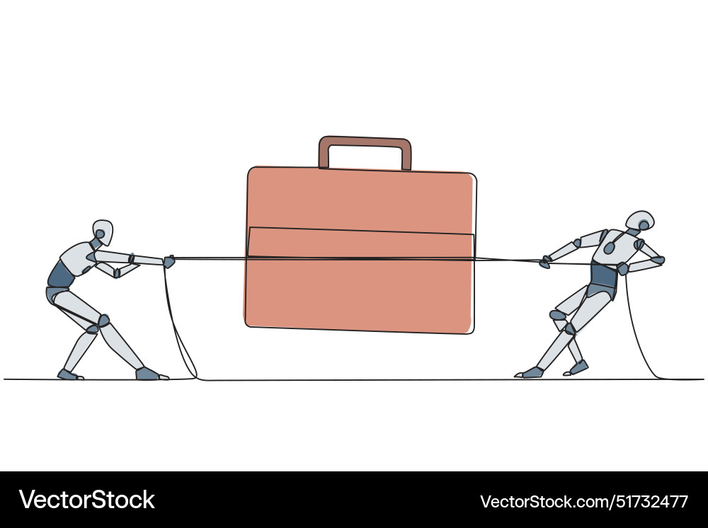 Single continuous line drawing two robots Single continuous line drawing two robots vector image