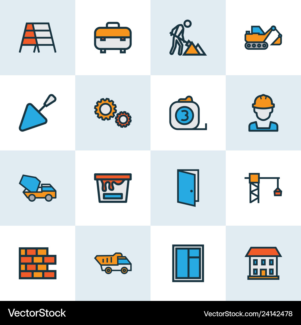 Architecture icons colored line set with tape Architecture icons colored line set with tape vector image