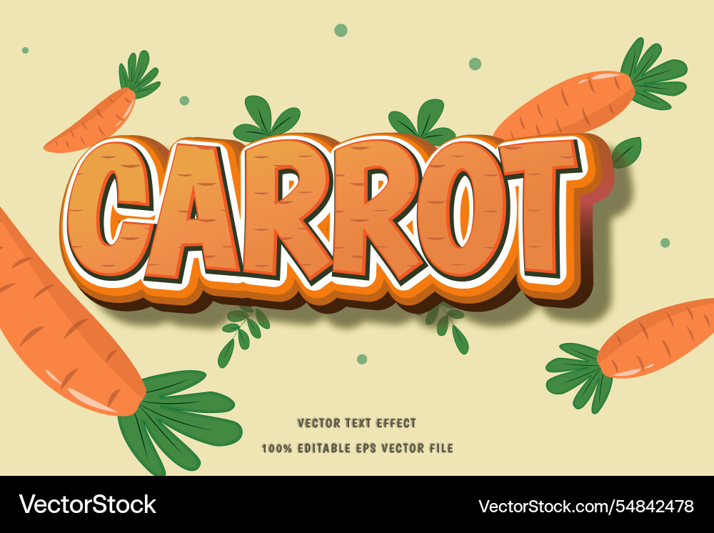 Carrot 3d text effect with textured editable Carrot 3d text effect with textured editable vector image