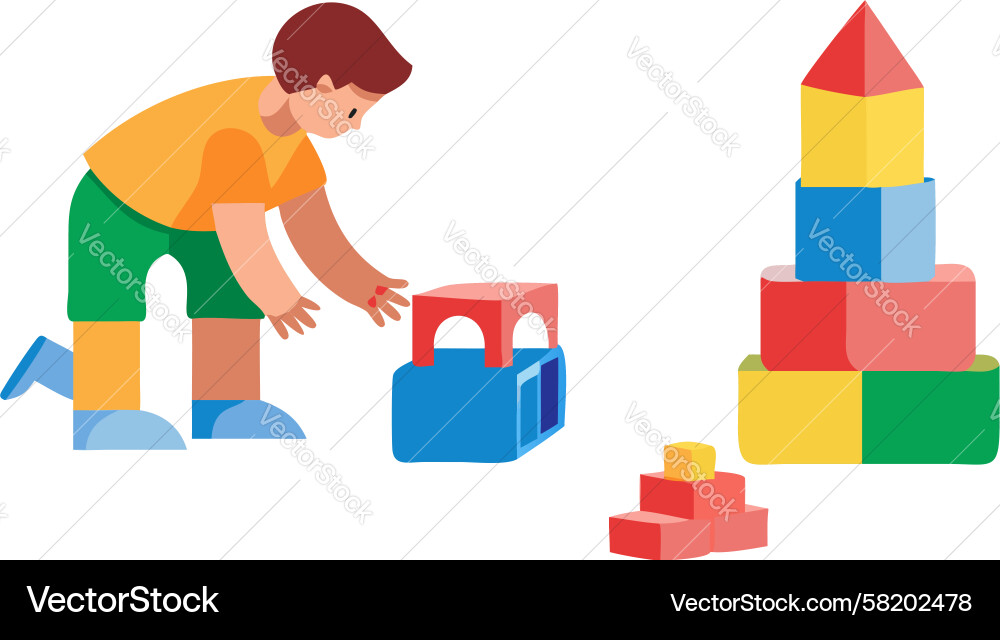Child constructing with colorful blocks design Vector Image