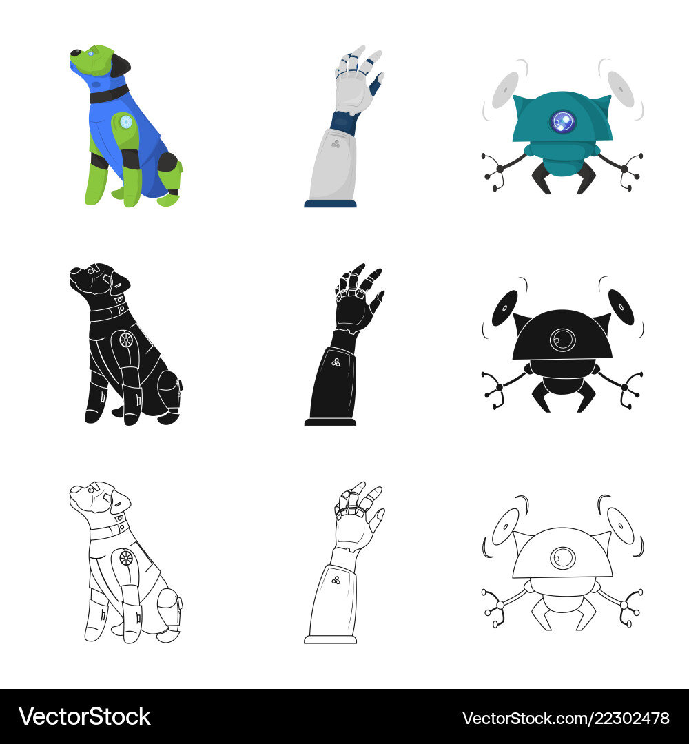 Isolated object of robot and factory logo set Isolated object of robot and factory logo set vector image