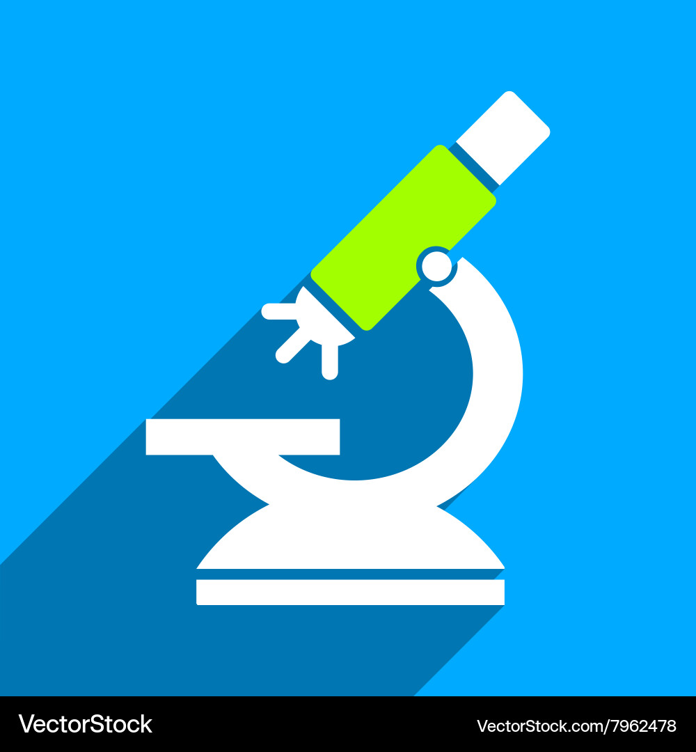 Labs microscope flat square icon with long shadow Vector Image