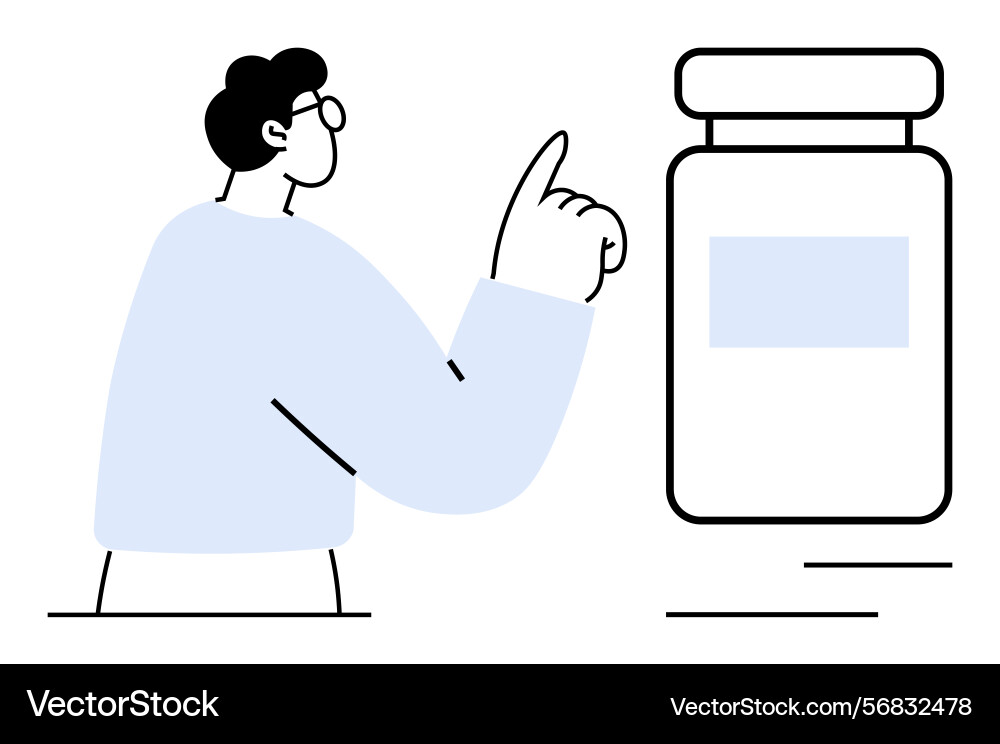 Man pointing towards a container indicating Man pointing towards a container indicating Vector Image