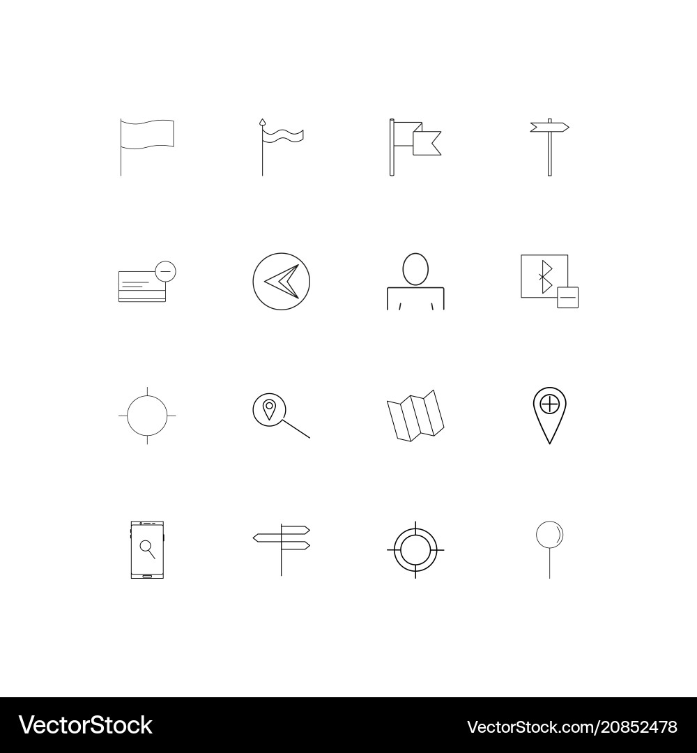 Maps and navigation linear thin icons set Vector Image