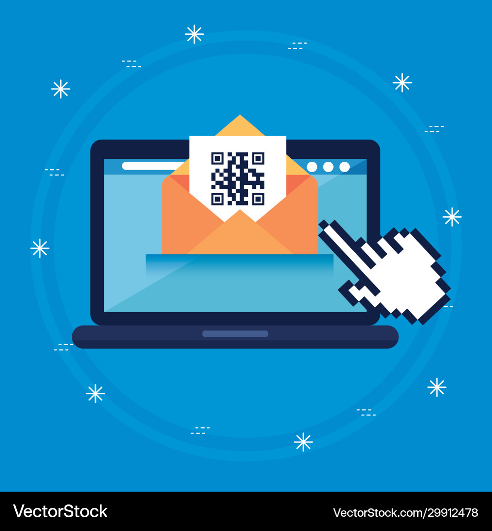 Scan code qr with laptop computer and icons vector image