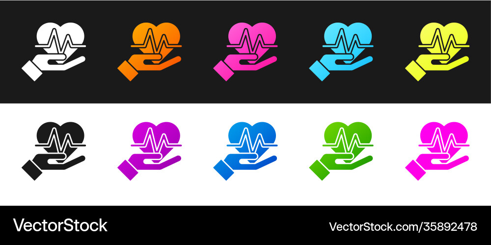 Set heart rate icon isolated on black and white Set heart rate icon isolated on black and white vector image