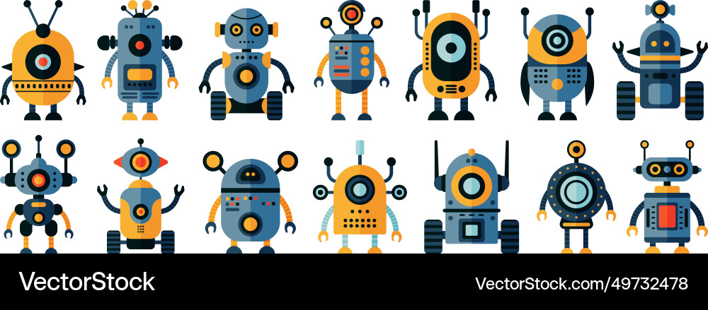 Set of retro colored robot icons isolated Set of retro colored robot icons isolated Vector Image