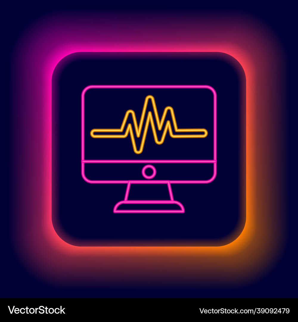 Glowing neon line computer monitor with cardiogram Glowing neon line computer monitor with cardiogram vector image