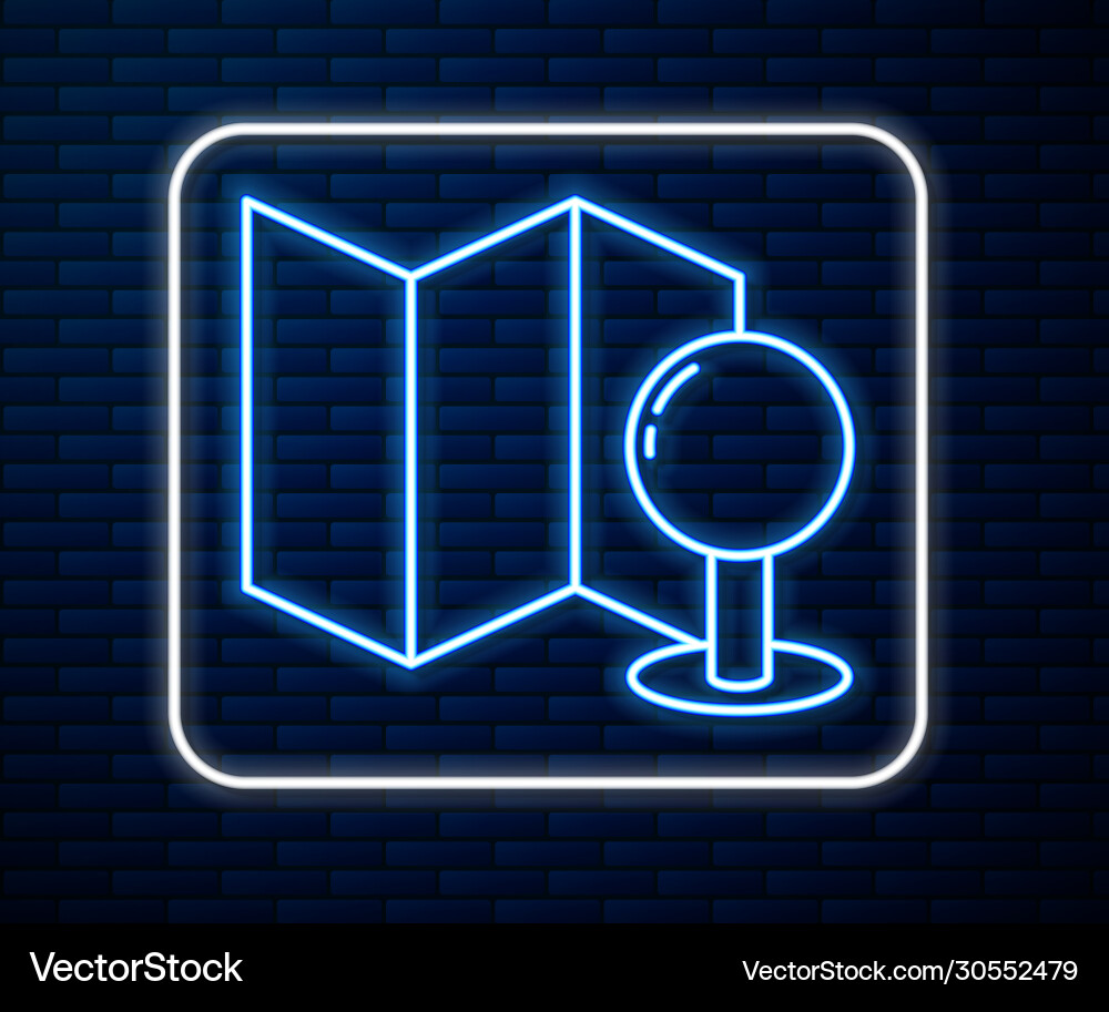 Glowing neon line folded map with push pin icon Vector Image