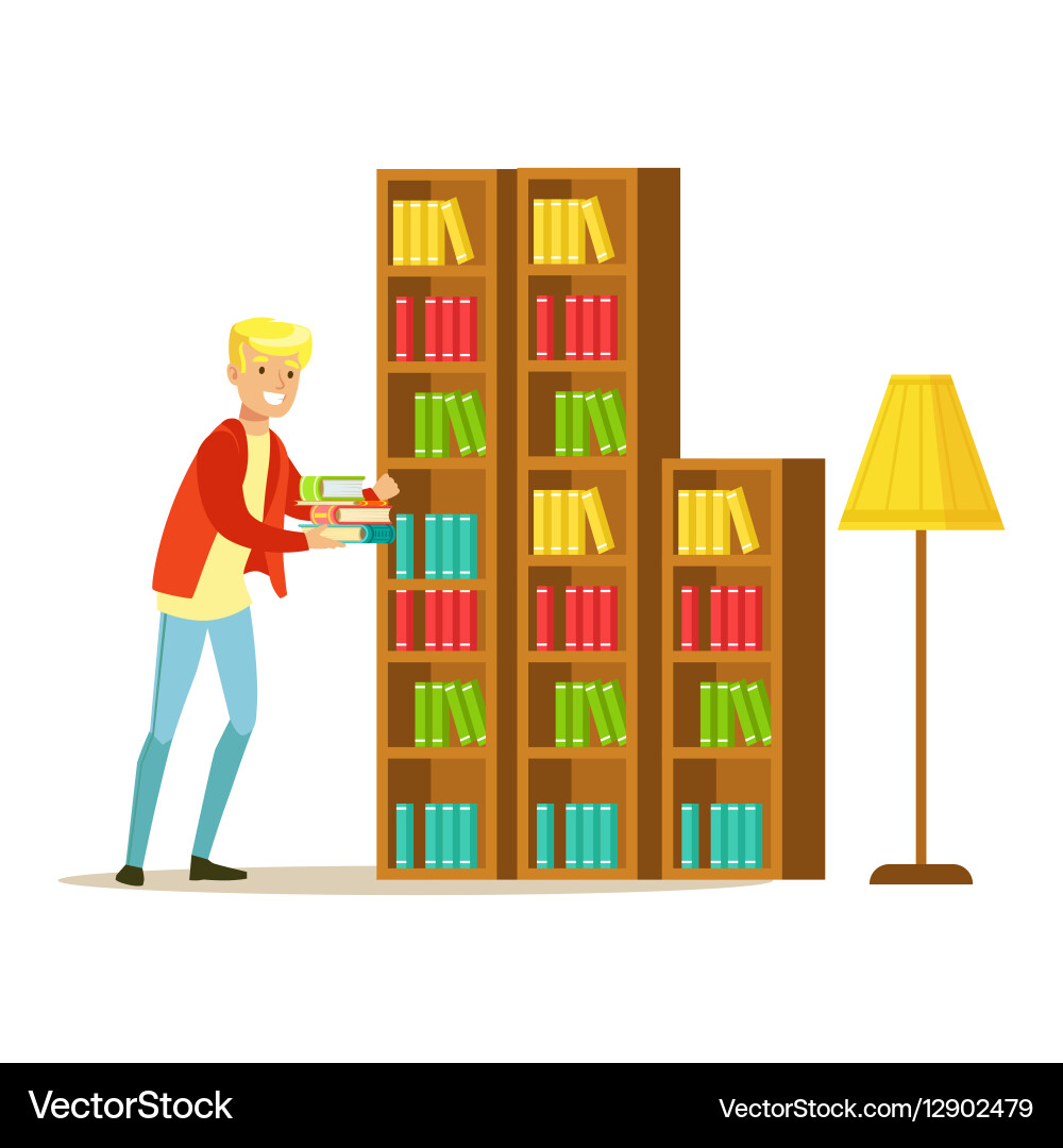 Mn collecting the books from bookshelf vector image