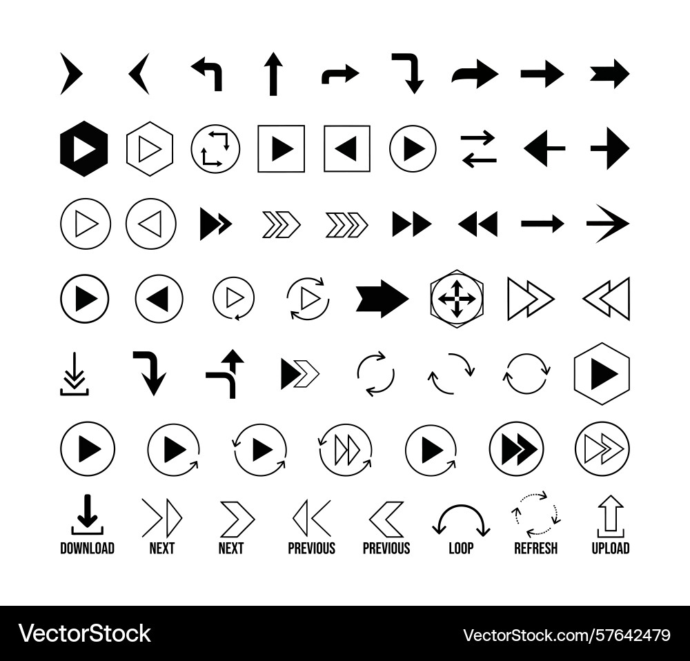 Multimedia navigation and direction arrow icons Multimedia navigation and direction arrow icons vector image