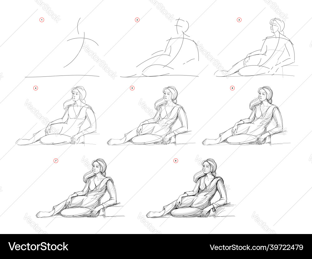 Page shows how to learn draw sketch of young Page shows how to learn draw sketch of young vector image