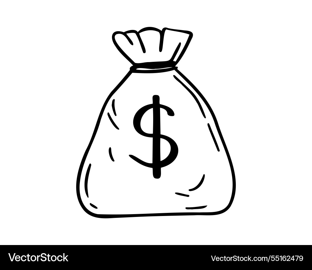 Premium money bag with dollars doodle hand drawn Premium money bag with dollars doodle hand drawn vector image