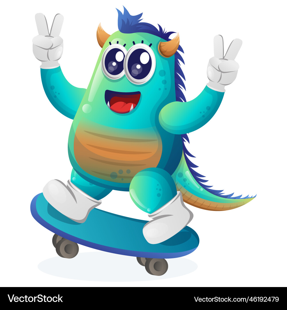Süße blaue Monster spielen Skateboard Skateboarding Süße blaue Monster spielen Skateboard Skateboarding vektorbild