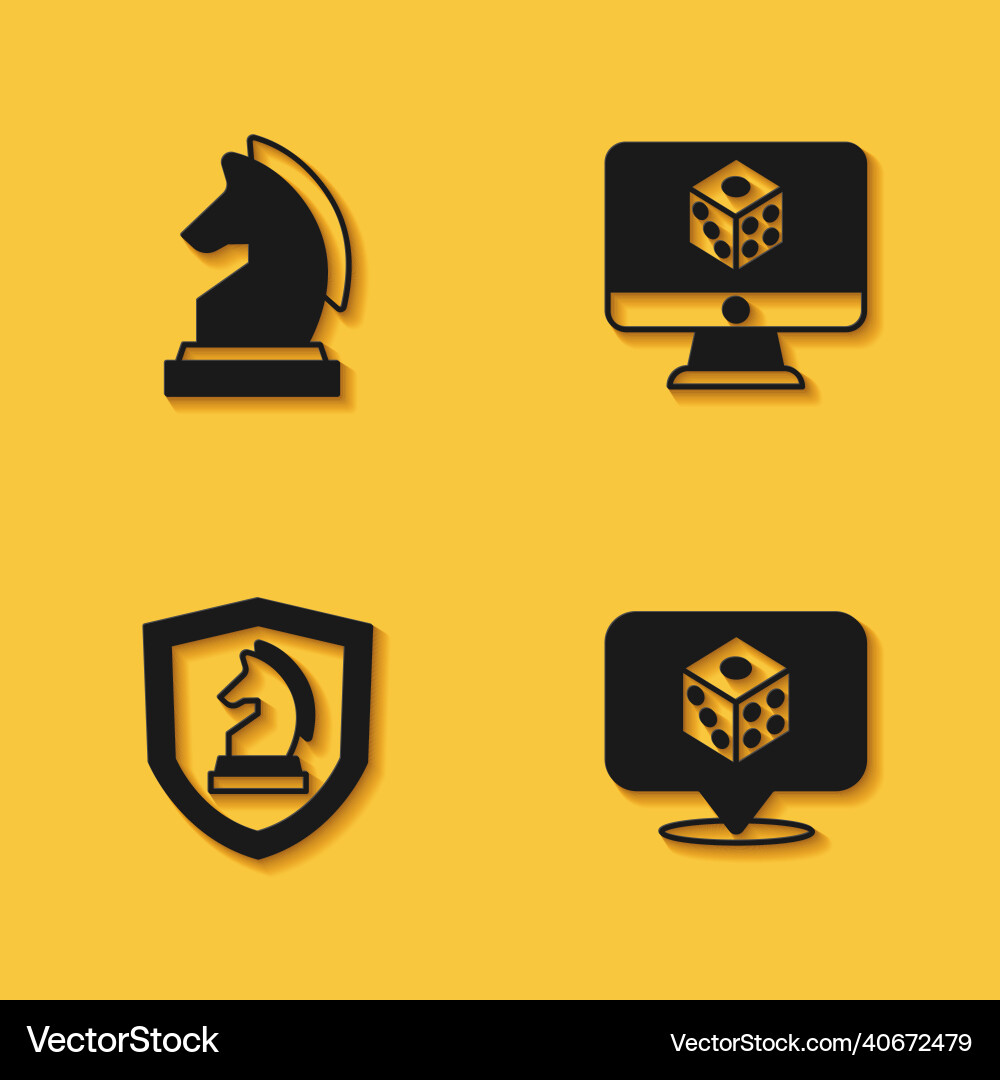 Set chess game dice and icon with long shadow Vector Image