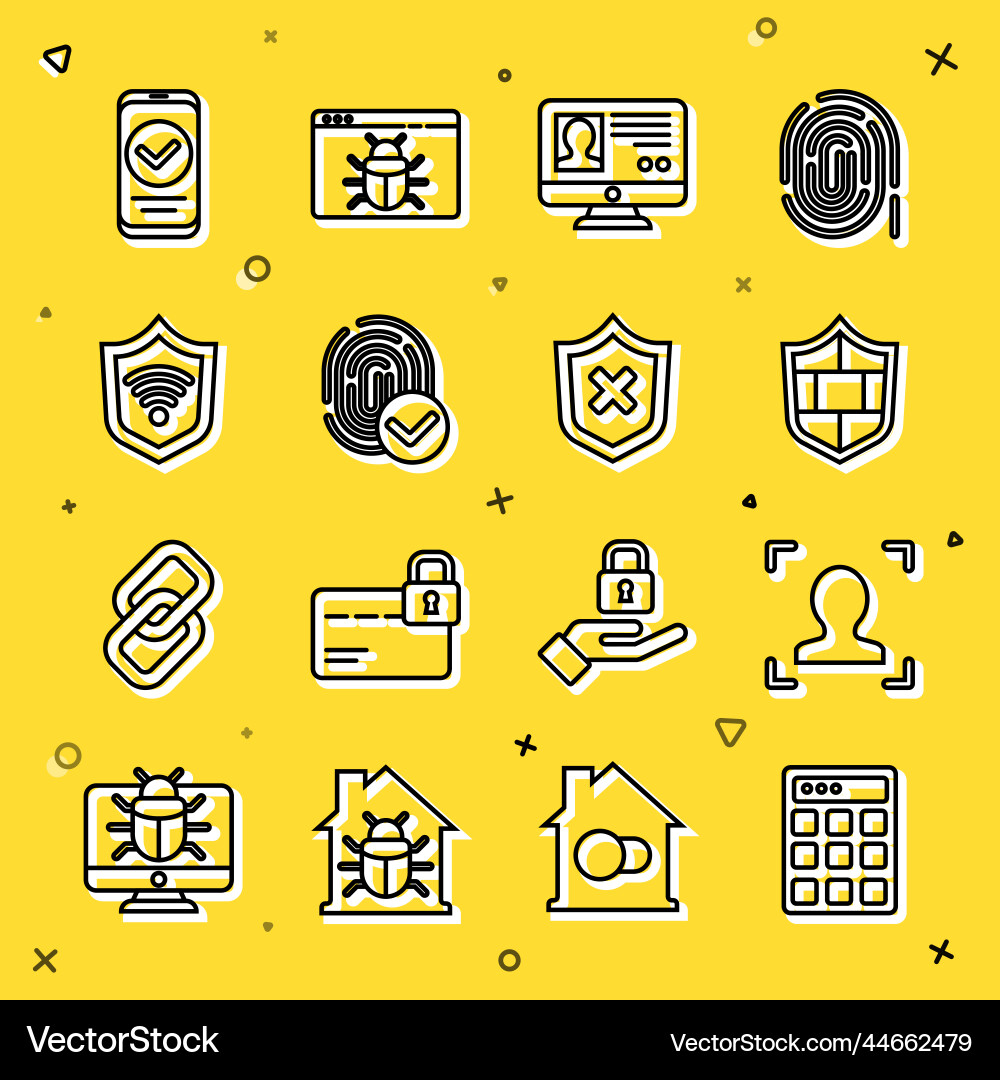 Set line password protection face recognition Set line password protection face recognition vector image