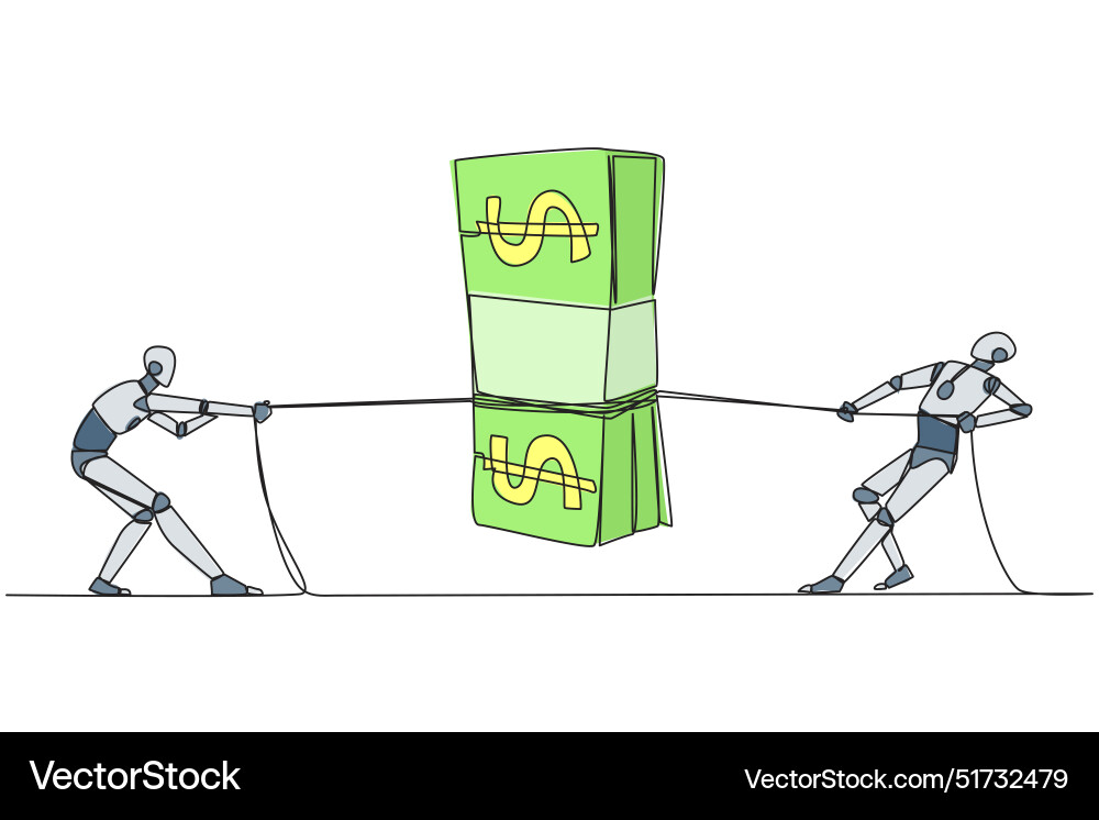 Single continuous line drawing two smart robot Single continuous line drawing two smart robot vector image