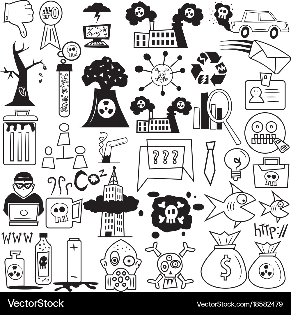 Toxic Doodle Icons - Pollution & Business Vector Image