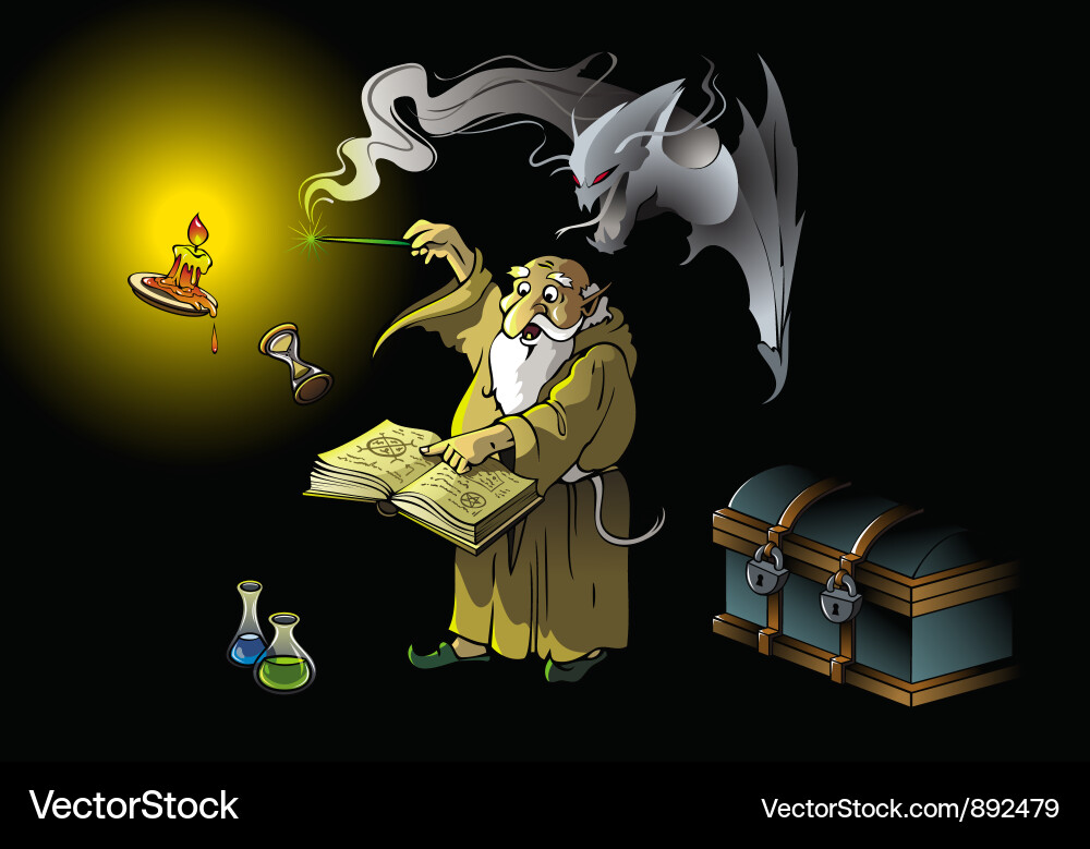 Wizard Casting Spell with Demon vector image