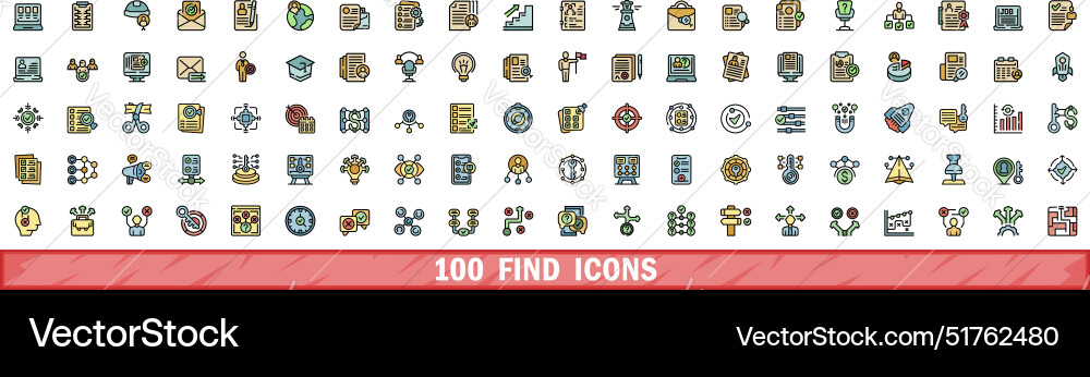 100 find icons set color line style 100 find icons set color line style vector image