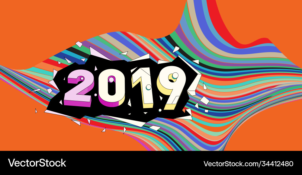 2021 new year text with wavy colorful line Vector Image