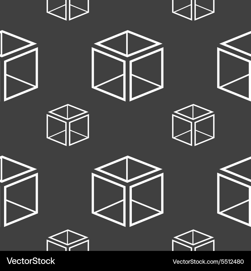 3d cube icon sign seamless pattern on a gray vector image