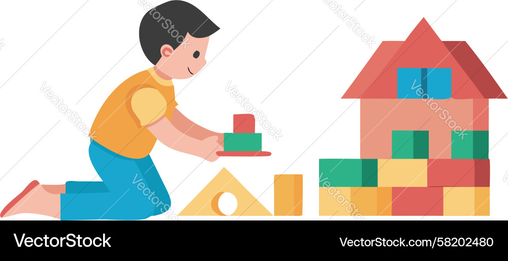 Child Building with Blocks Vector Image