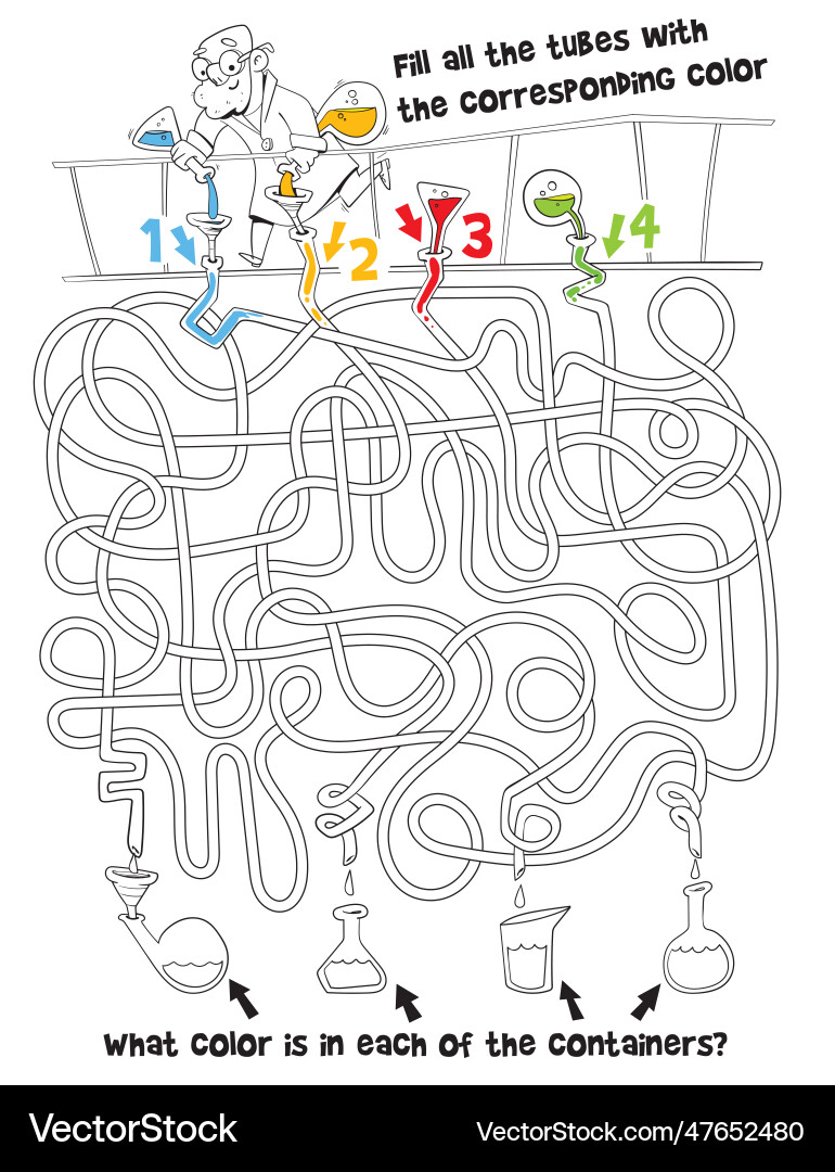 Children logic game to pass maze scientist in lab vector image