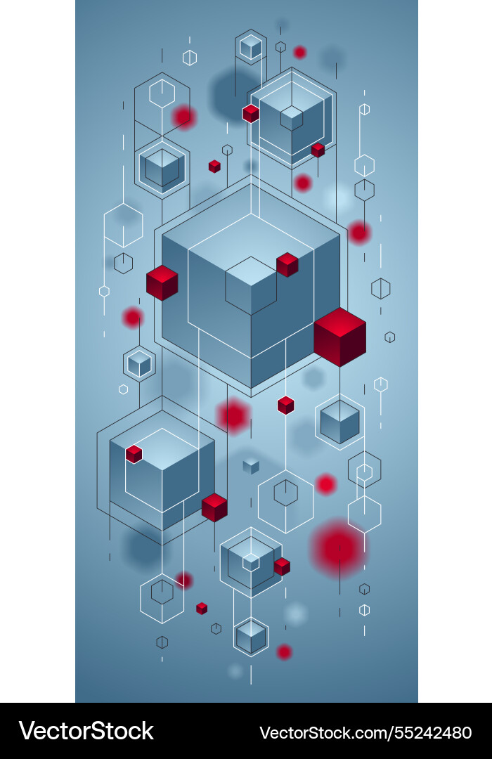 Cubes cluster with red and blue elements lines Cubes cluster with red and blue elements lines vector image