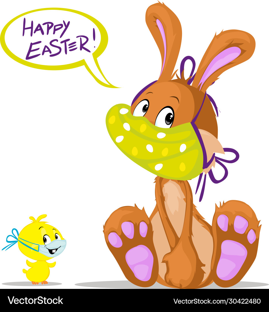 Cute bunny and chicken wish you happy easter Cute bunny and chicken wish you happy easter vector image