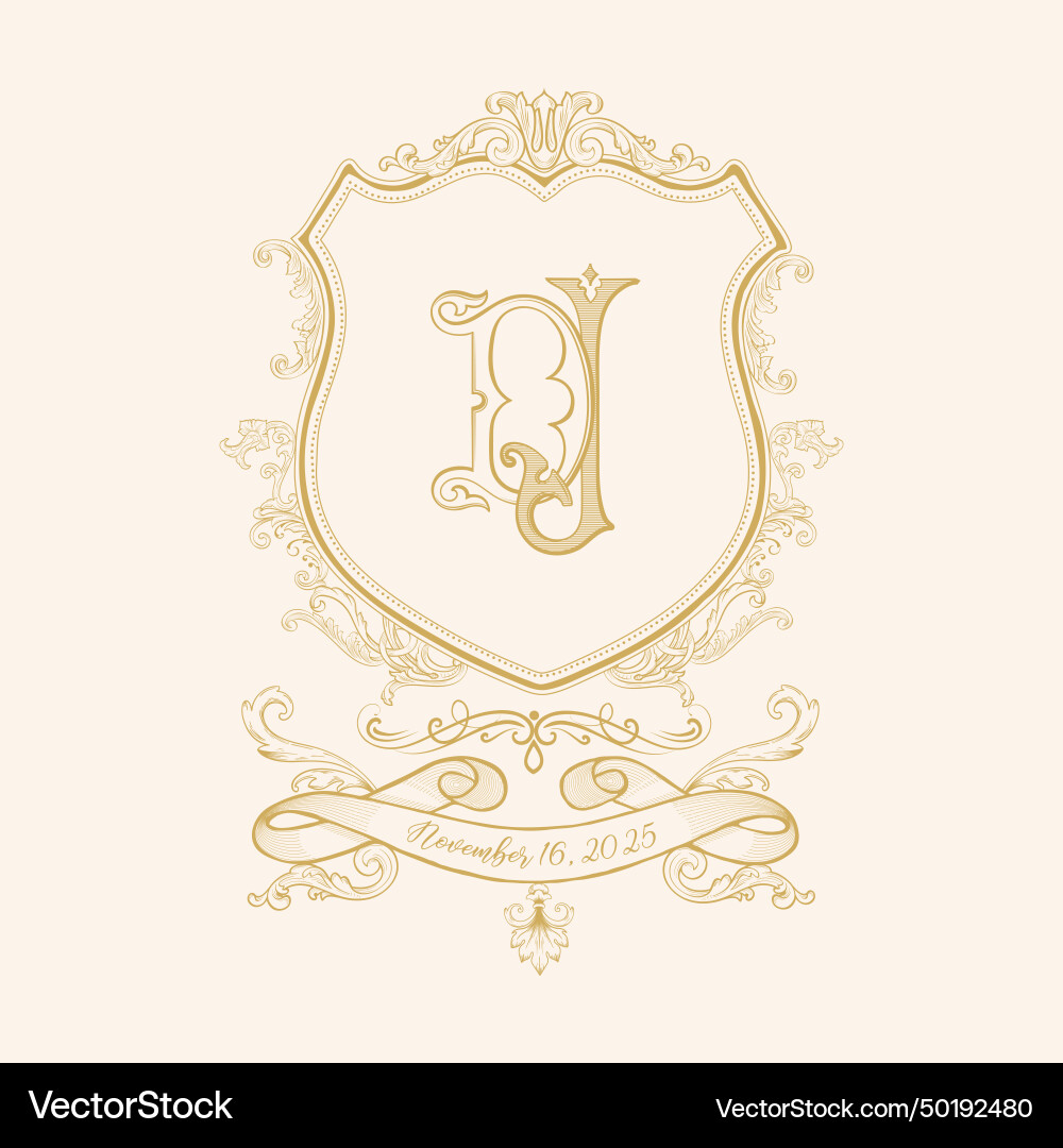 Elegant Wedding Crest with Initial Monogram Vector Image
