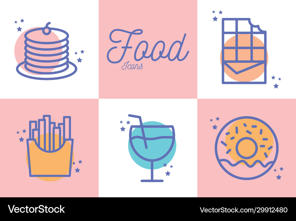 Isolated food block line style icon set vector image