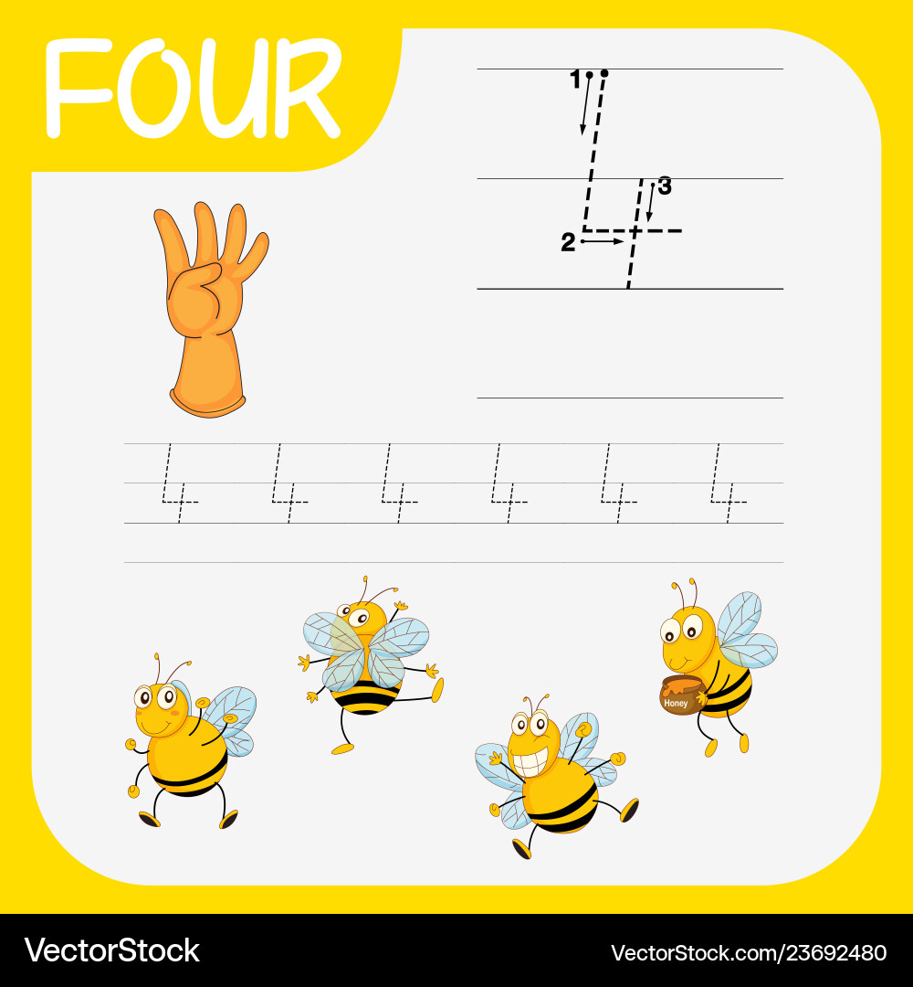 Number Four Tracing Worksheet Vector Images Over 170