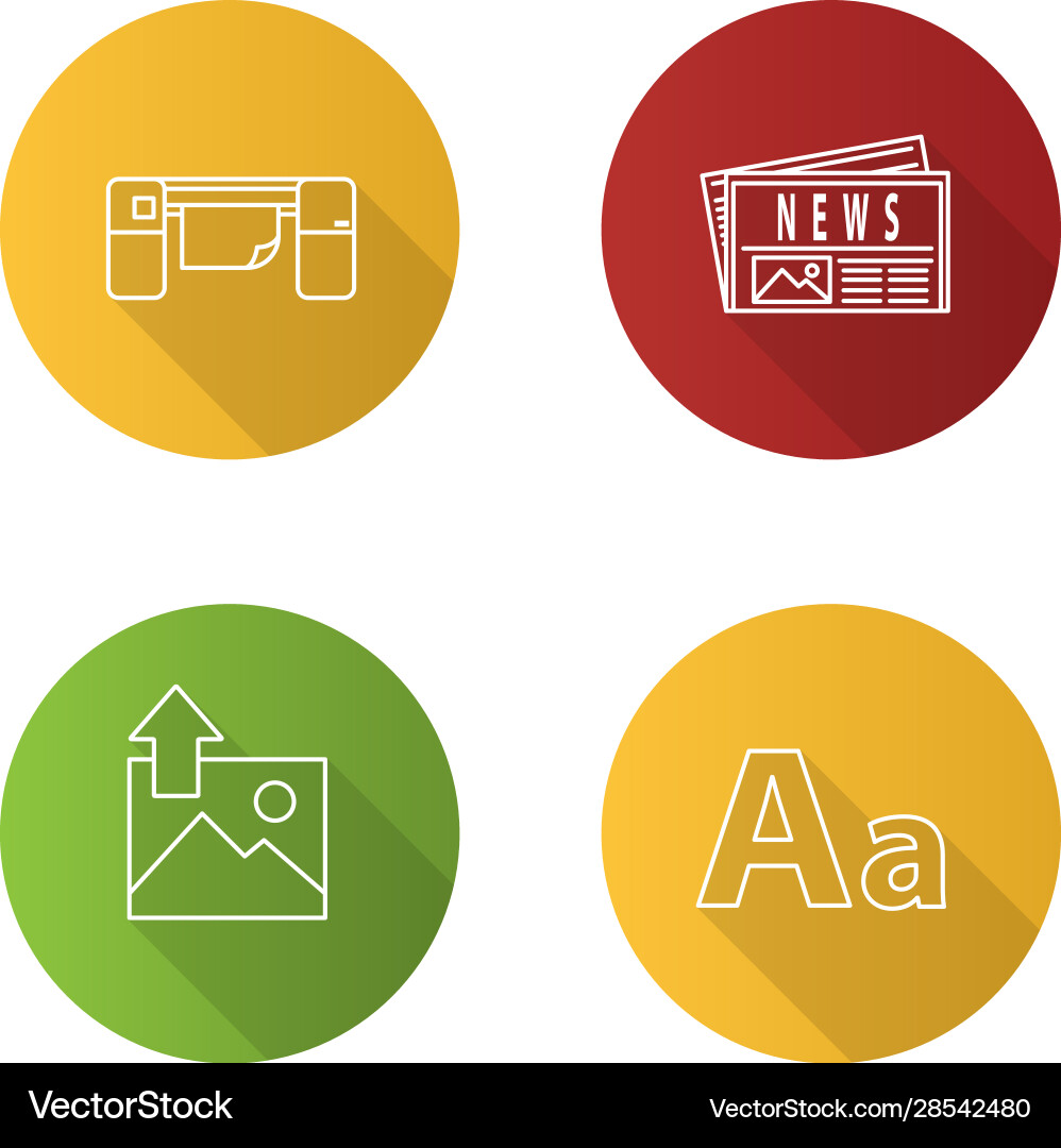 Printing flat linear long shadow icons set Printing flat linear long shadow icons set vector image