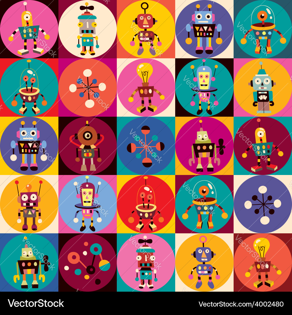 Retro robots pattern vector image