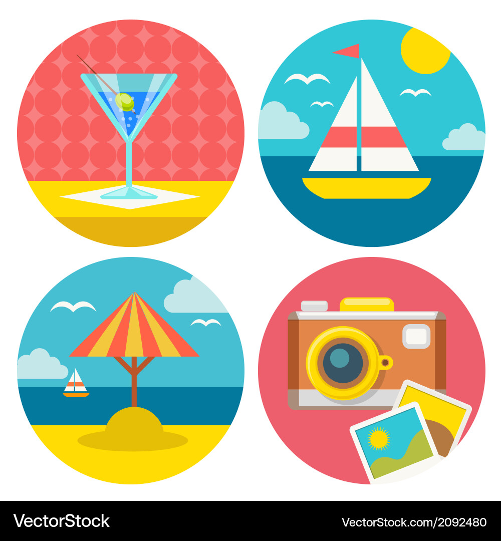 Summer vacation icons in flat design – Royalty-Free Vector | VectorStock, image size:1000x1080