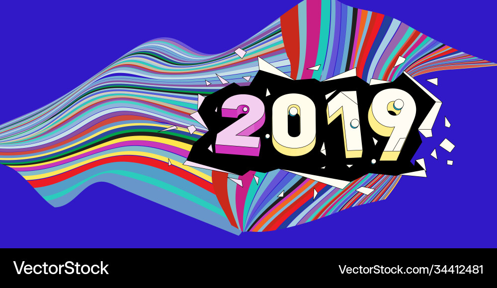 2021 new year text with wavy colorful line Vector Image