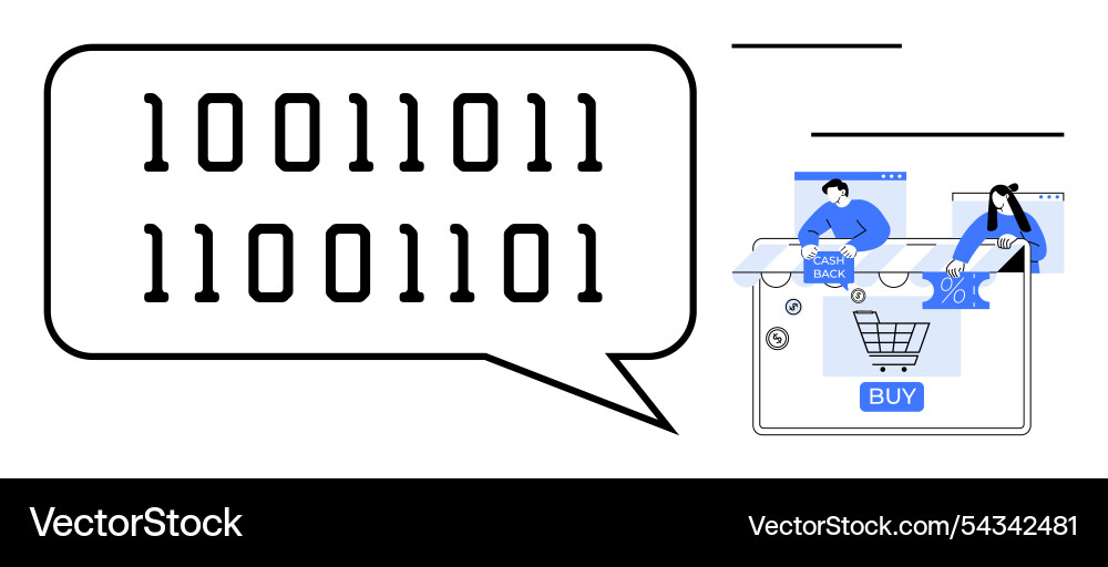 Binary code speech bubble with online shopping Binary code speech bubble with online shopping Vector Image