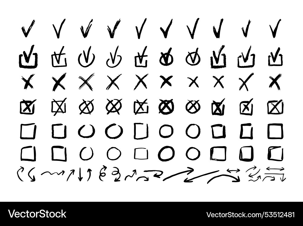 Check marks doodle black line element set tick Check marks doodle black line element set tick vector image