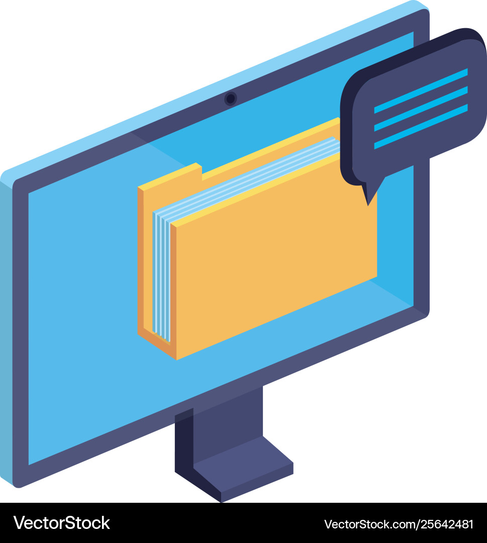 Computer with folder documents files and speech Computer with folder documents files and speech vector image
