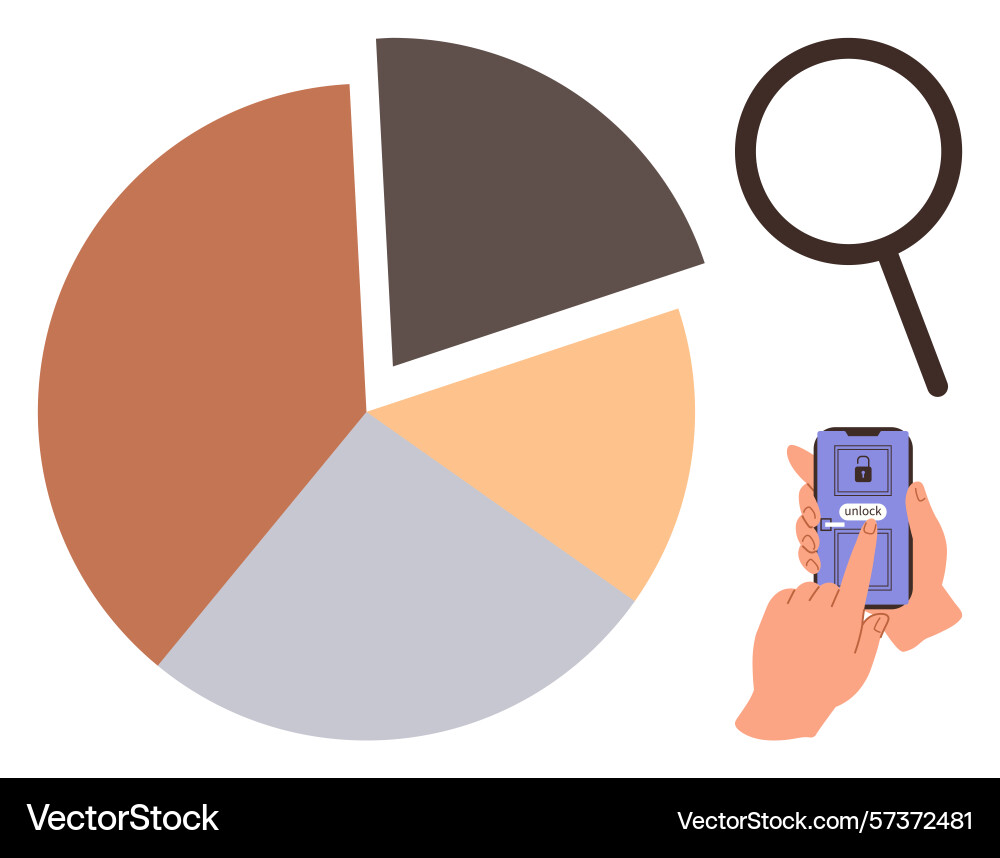 Data analysis concept with pie chart magnifying Data analysis concept with pie chart magnifying vector image