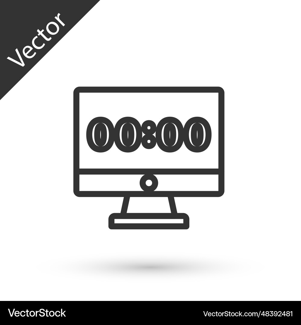 Grey line clock on computer monitor screen icon Vector Image
