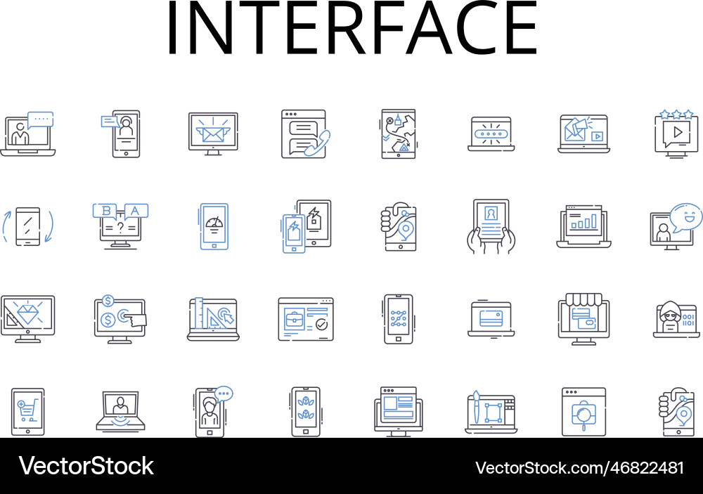 Interface line icons collection connection point vector image
