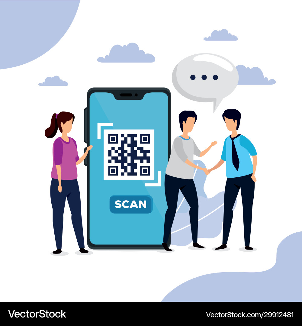Scan code qr with smartphone and business people Scan code qr with smartphone and business people vector image