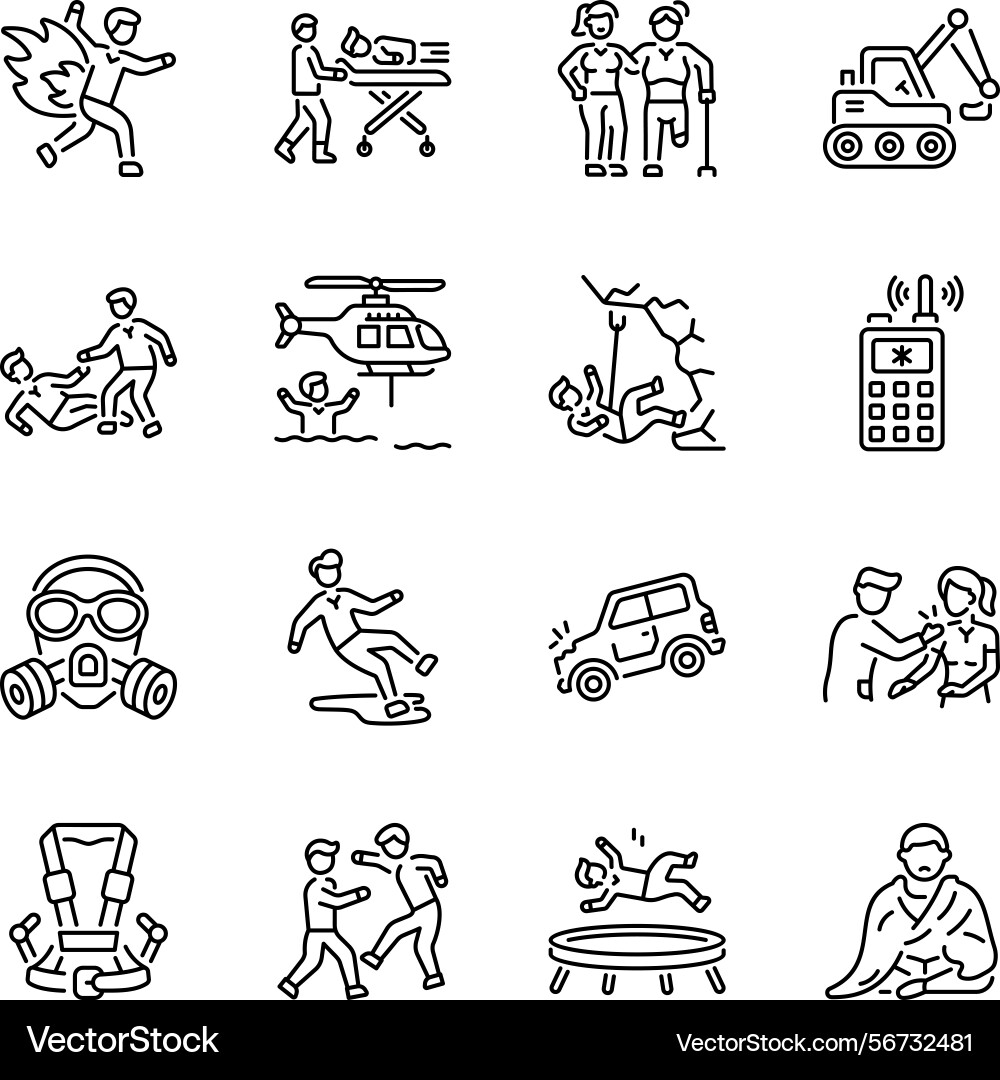 Set of help and rescue linear style icons Vector Image