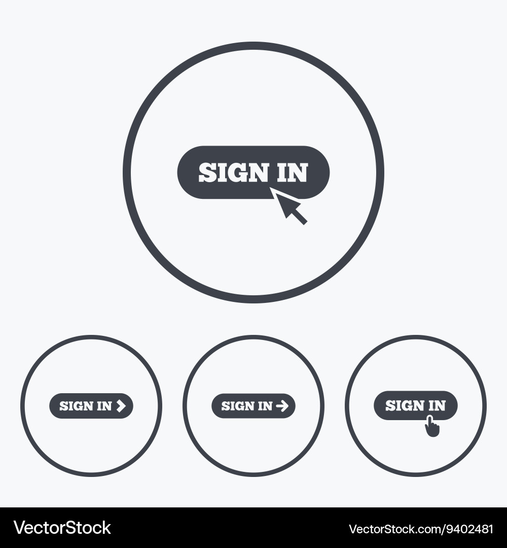 Sign in icons login with arrow hand pointer vector image