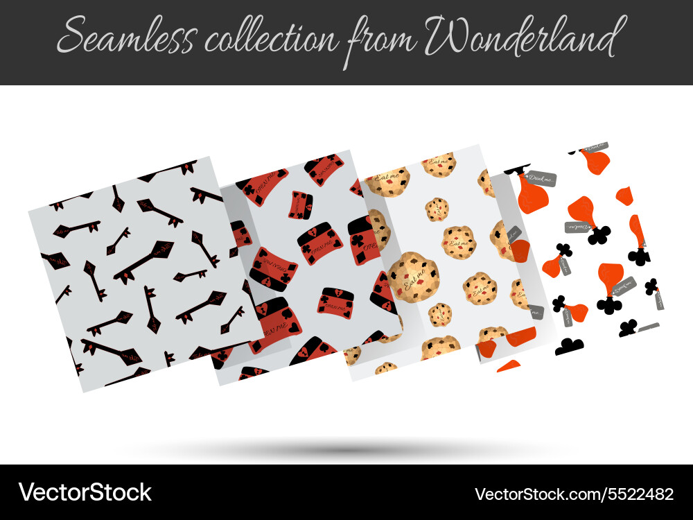 Alice set of seamless patterns from wonderland vector image