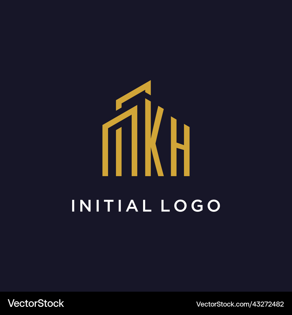 Kh initial monogram with building logo design vector image